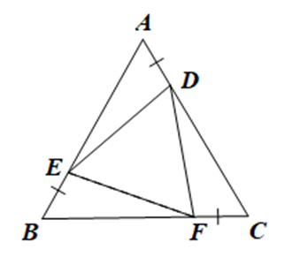 Cho tam giác đều ABC. Gọi E, D, F là ba điểm lần lượt nằm trên ba cạnh AB, AC, BC