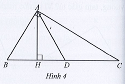 Cho tam giác ABC vuông tại A. Kẻ AH vuông góc với BC tại H, AD là tia phân giác của góc HAC (Hình 4)
