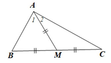 Tam giác ABC có đường trung tuyến AM bằng nửa cạnh BC. Chứng minh rằng góc BAC = 90 độ