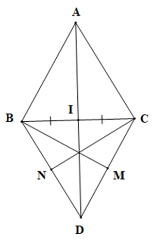 Cho hai tam giác đều chung đáy ABC và BCD. Gọi I là trung điểm của BC
