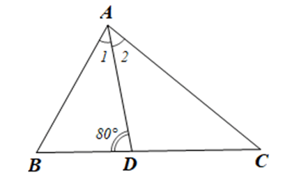 Cho tam giác ABC, tia phân giác của góc BAC cắt cạnh BC tại D. Tính số đo mỗi góc của tam giác ABC, biết góc ADB = 80 độ và góc B = 1,5 lần góc C