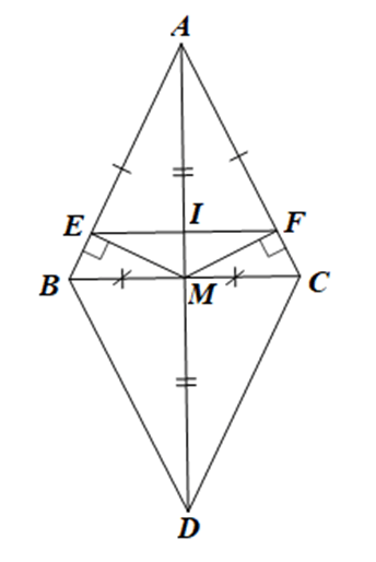 Cho tam giác ABC cân tại A, đường trung tuyến AM. Từ M kẻ ME vuông góc với AB