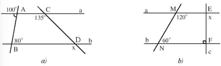 Cho biết a // b, tìm các số đo x trong Hình 10