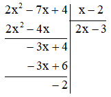 Thực hiện phép chia (2x^2 - 7x + 4) : (x - 2)