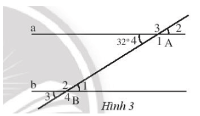 Trong Hình 3 cho biết a // b. Tìm số đo các góc đỉnh A và B