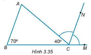 Cho Hình 3.35. Biết CN là tia phân giác của góc ACM