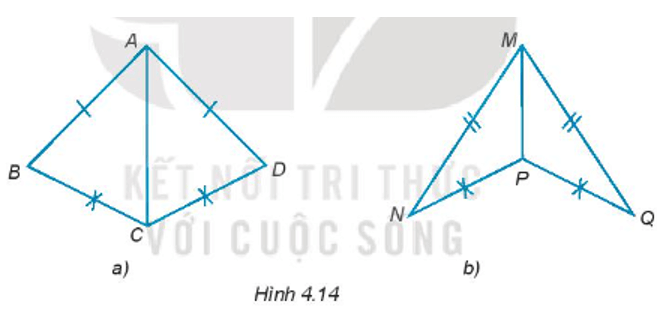 Cho Hình 4.14, chứng minh rằng ∆ABC = ∆ADC; ∆MNP = ∆MQP