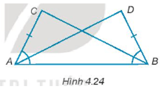 Cho các điểm A, B, C, D như Hình 4.24, biết rằng AC = BD và ∠DBA = ∠CAB