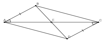 Cho các điểm A, B, C, D, E như Hình 4.26, biết rằng AB = CD, ∠BAE = ∠DCE. Chứng minh rằng