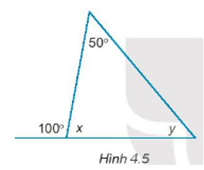 Tìm các số đo góc x, y trong Hình 4.5