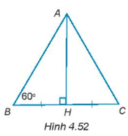 Cho tam giác ABH vuông tại đỉnh H có ∠ABH = 60°. Trên tia đối của tia HB lấy điểm C sao cho HB = HC (H.4.52)