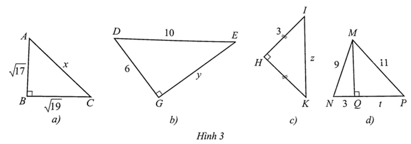 Tính độ dài x, y, z, t ở các hình 3a, 3b, 3c, 3d