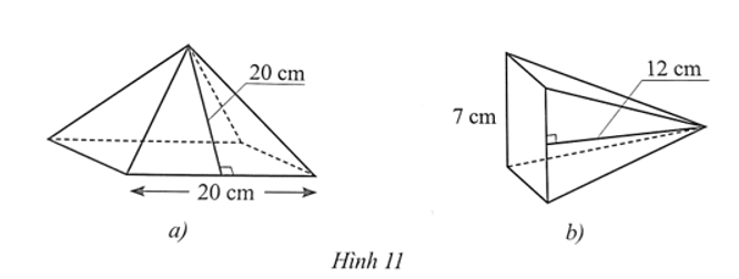 Tính diện tích xung quanh của hình chóp tứ giác đều ở mỗi hình 11a, 11b