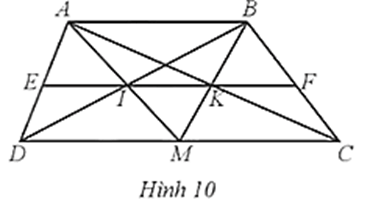 Trong Hình 10, cho biết ABCD là hình thang, AB // CD (AB < CD); M là trung điểm