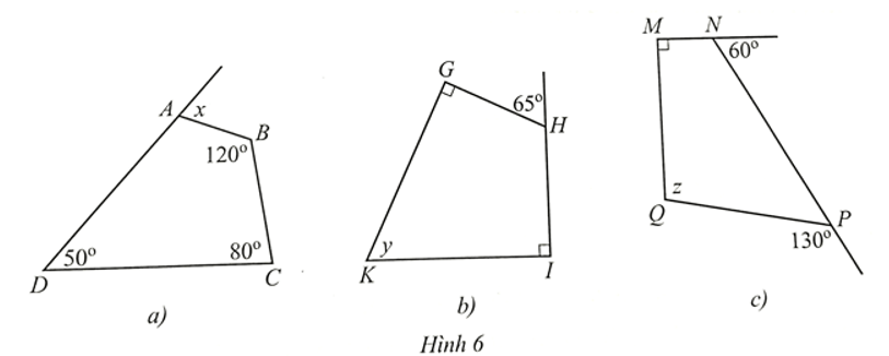 Tính các số đo x, y, z ở các hình 6a, 6b, 6c