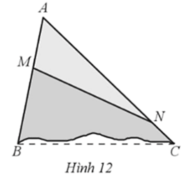 An có một mảnh bìa có dạng hình tam giác ABC nhưng bị rách. An muốn cắt bỏ phần