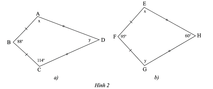 Tìm số đo các góc chưa biết của các tứ giác trong Hình 2