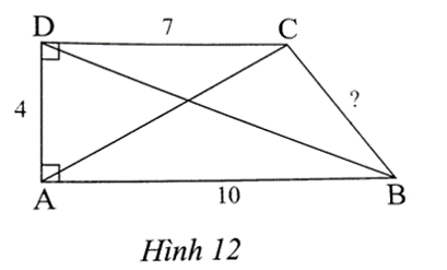 Cho tứ giác ABCD như Hình 12. Tính độ dài hai đường chéo