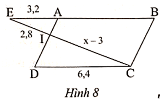 Trong Hình 8, cho biết tứ giác ABCD là hình bình hành. Tìm x