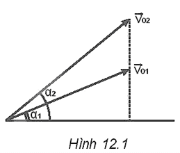 Hai vật được đồng thời ném từ mặt đất lên với vận tốc ban đầu vẽ như Hình 12.1