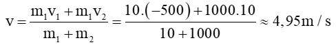 Một viên đạn pháo khối lượng m1 = 10 kg bay ngang với vận tốc v1 = 500 m/s