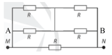 Cho mạch điện (Hình 4.4), các điện trở R đều bằng nhau. Điện trở tương đương giữa M và N là