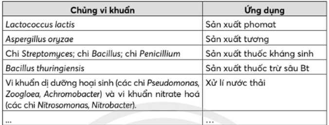 Hãy tìm hiểu và lập bảng thống kế một số chủng vi sinh vật được con 