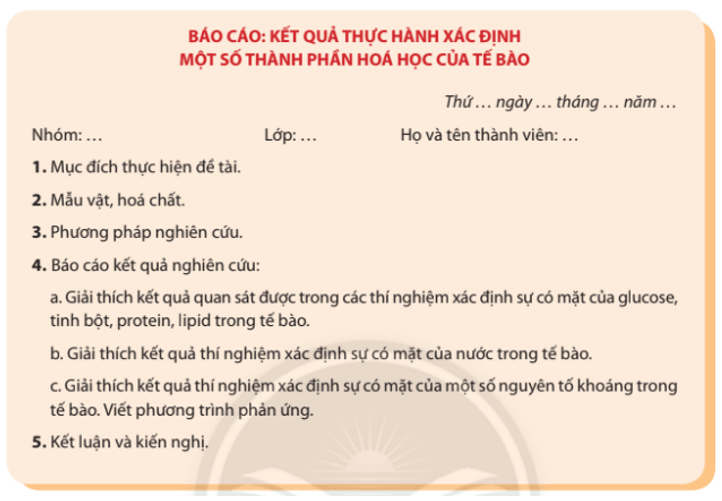 Viết và trình bày báo cáo theo mẫu Câu hỏi trang 36 Sinh học 10