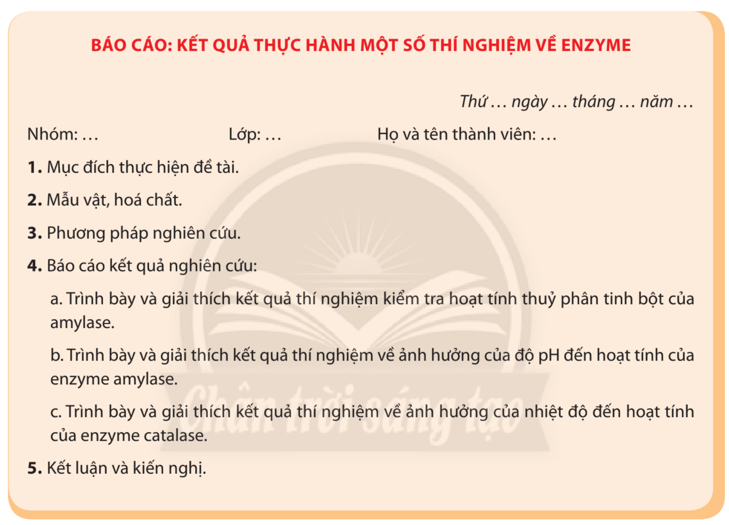 Lý thuyết Sinh 10 Chân trời sáng tạo Bài 14: Thực hành: một số thí nghiệm về enzyme