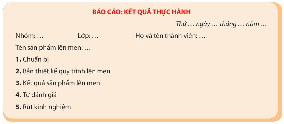 Lý thuyết Sinh 10 Chân trời sáng tạo Bài 28: Thực hành: Lên men