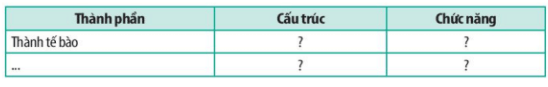 Hoàn thành bảng cấu trúc và chức năng các thành phần của tế bào nhân sơ (ảnh 1)