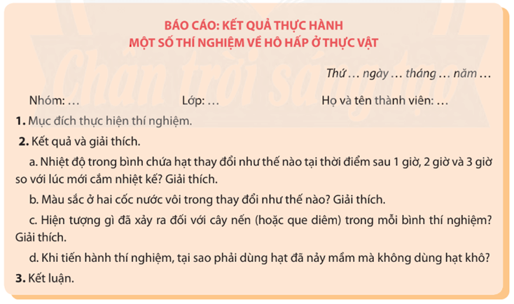 Viết và trình bày báo cáo theo mẫu trang 48 Sinh học 11