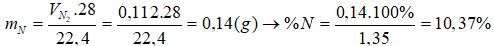 Hãy nêu biểu thức tính phần trăm khối lượng của các nguyên tố C, H, N, O