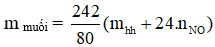 Công thức tính khối lượng muối thu được khi cho hỗn hợp sắt và các oxit sắt tác dụng với dung dịch HNO3 hay nhất