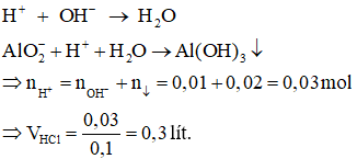 Công thức tính nhanh số mol H+ khi cho từ từ axit vào muối AlO2 (muối aluminat) hay nhất