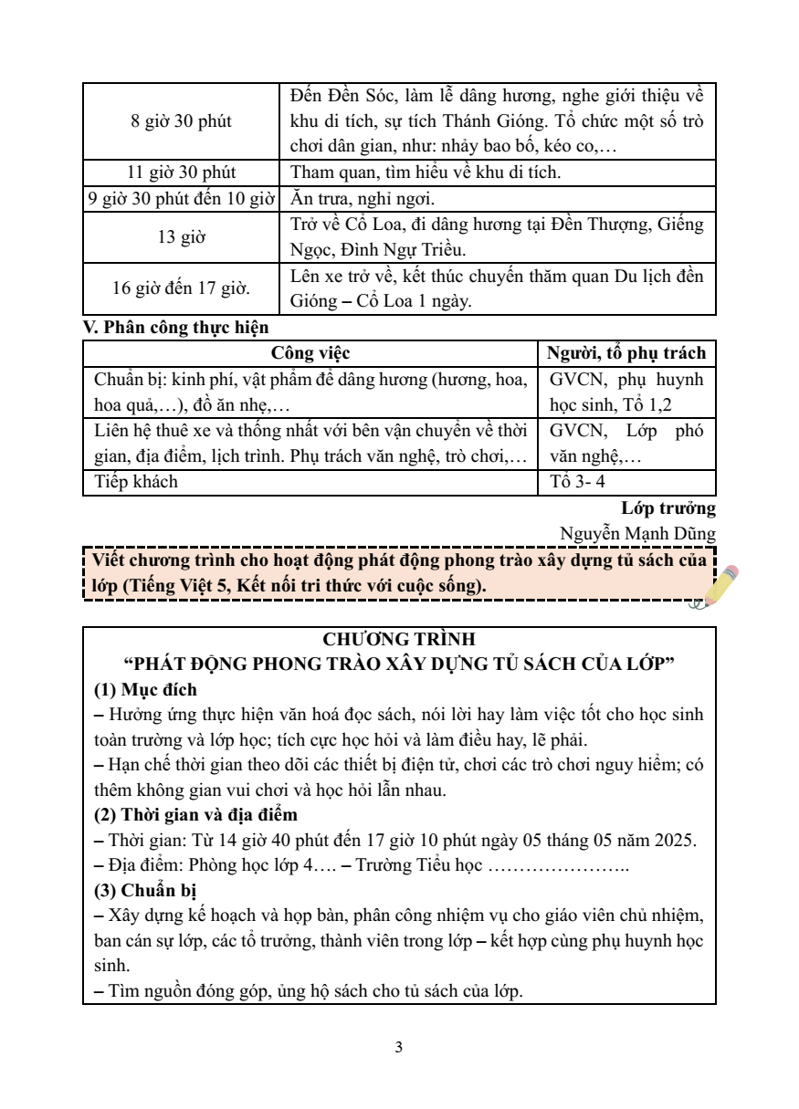 Chuyên đề Viết chương trình hoạt động lớp 5