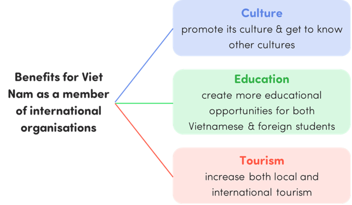 Write a paragraph about the benefits for Vietnam as a member of international organizations