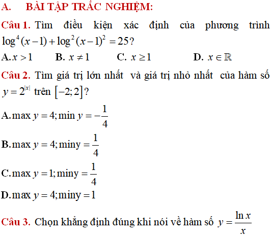 10 câu vận dụng cao hàm số mũ, hàm số lũy thừa, hàm số logarit - Toán lớp 12