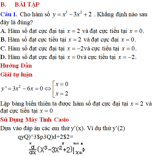 130 bài tập Cực trị của hàm số cơ bản có lời giải - Toán lớp 12