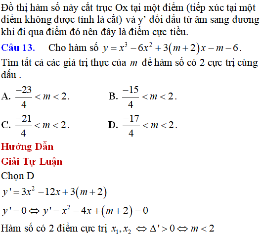 130 bài tập Cực trị của hàm số cơ bản có lời giải - Toán lớp 12