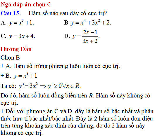 130 bài tập Cực trị của hàm số cơ bản có lời giải - Toán lớp 12