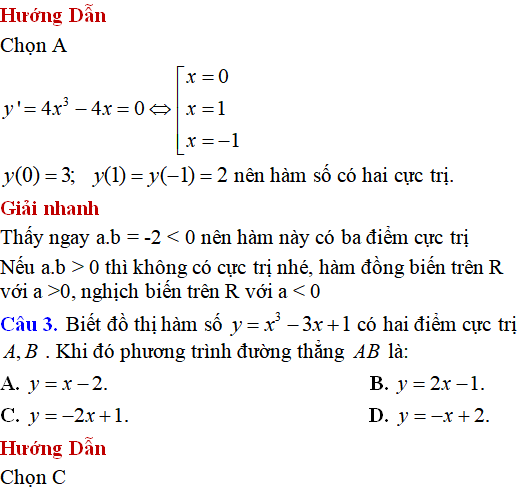 130 bài tập Cực trị của hàm số cơ bản có lời giải - Toán lớp 12