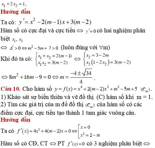 14 bài tập Cực trị của hàm số nâng cao có lời giải - Toán lớp 12