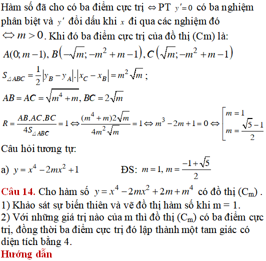 14 bài tập Cực trị của hàm số nâng cao có lời giải - Toán lớp 12