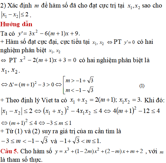 14 bài tập Cực trị của hàm số nâng cao có lời giải - Toán lớp 12