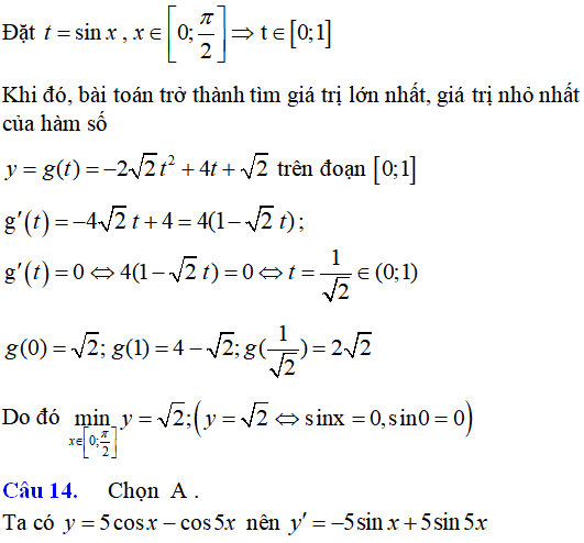 220 bài tập Tìm giá trị lớn nhất, nhỏ nhất của hàm số có lời giải (phần 1) - Toán lớp 12