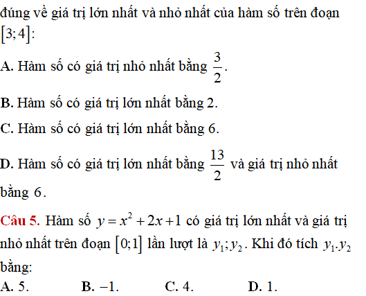 220 bài tập Tìm giá trị lớn nhất, nhỏ nhất của hàm số có lời giải (phần 1) - Toán lớp 12