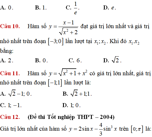 220 bài tập Tìm giá trị lớn nhất, nhỏ nhất của hàm số có lời giải (phần 1) - Toán lớp 12