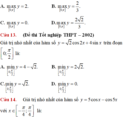 220 bài tập Tìm giá trị lớn nhất, nhỏ nhất của hàm số có lời giải (phần 1) - Toán lớp 12