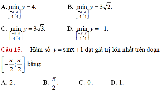 220 bài tập Tìm giá trị lớn nhất, nhỏ nhất của hàm số có lời giải (phần 1) - Toán lớp 12